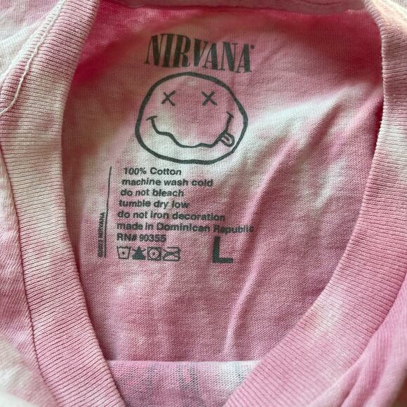Officially Licensed Nirvana Nevermind Smiley Grunge Tee Pink Tie Dye Large NWOT - Picture 3 of 5